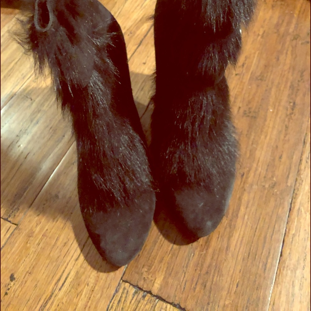 Michael Kors Black Suede & Fox Hair Booties, Sz 8